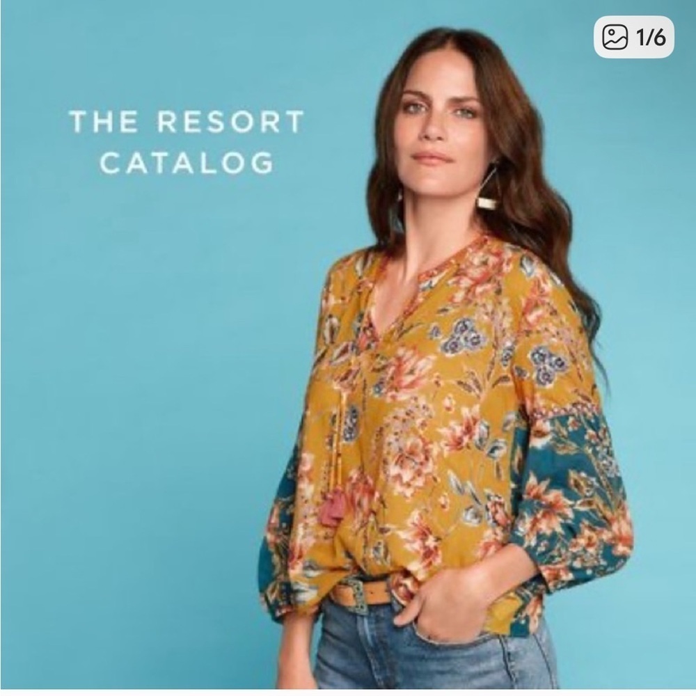 Johnny Was Workshop 100% Cotton Lightweight Embroidered Peasant Blouse Size M
